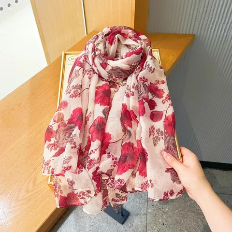 Women Retro Ethnic Floral Print Shawl Scarf Polyester Lightweight Sun Protection Outerwear Frog Button Fashion Cape