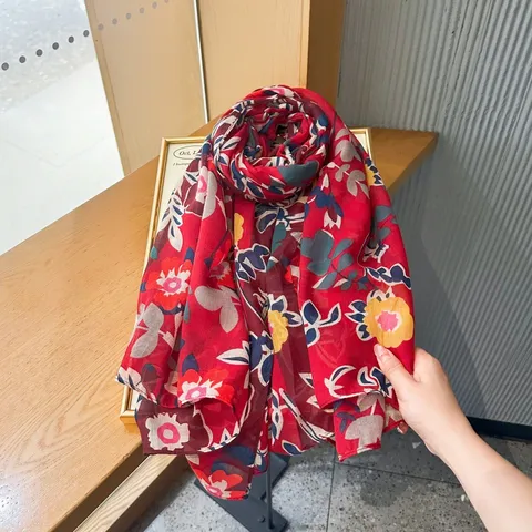 Women Retro Ethnic Floral Print Shawl Scarf Polyester Lightweight Sun Protection Outerwear Frog Button Fashion Cape