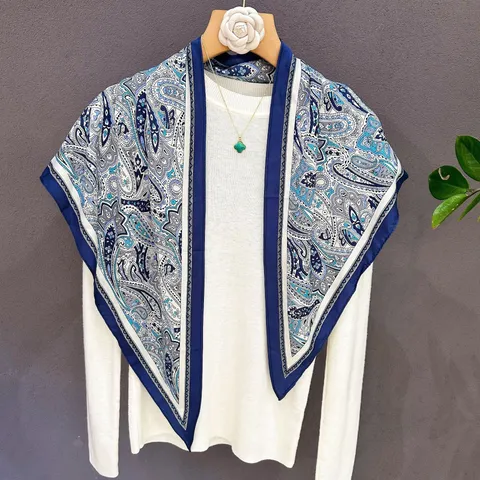 Women Fashion Triangle Scarf Polyester Paisley Floral Print Multifunctional Neck Scarf Hair Band Belt