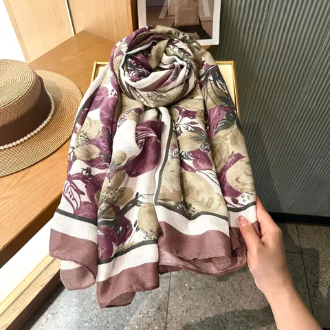 Women Fashion Printed Scarf Lightweight Long Shawl Double Sided Floral Pattern Neck Scarf For Spring Daily Wear