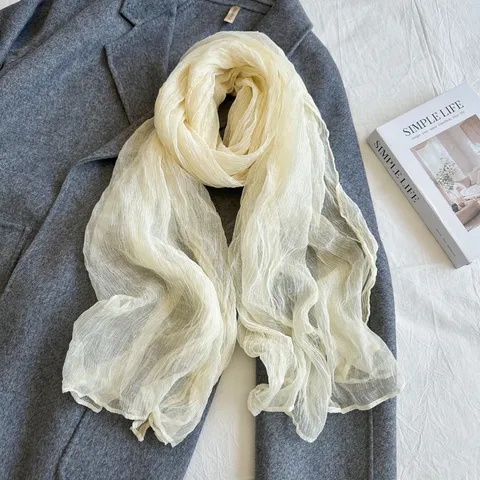 Solid Color Lightweight Slub Scarf Breathable Neck Protection Long Shawl Fashion Casual Neckwear For Women