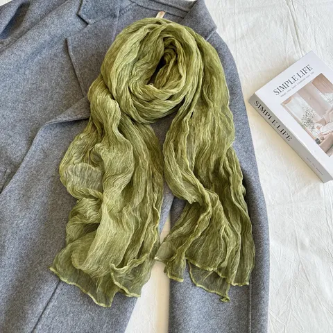 Solid Color Lightweight Slub Scarf Breathable Neck Protection Long Shawl Fashion Casual Neckwear For Women