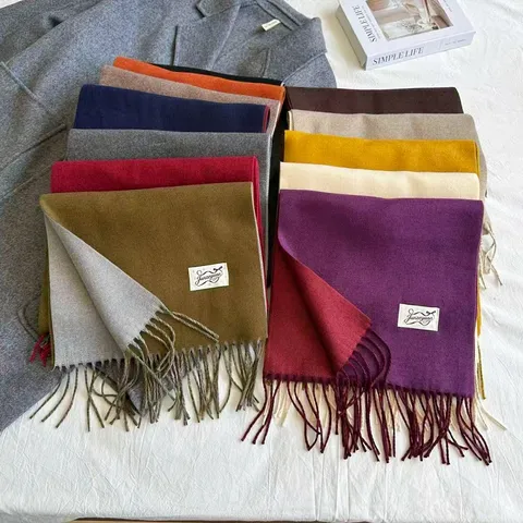 Women Winter Imitation Cashmere Scarf Fashion Simple Long Warm Shawl Tassel Design Polyester Neckerchief