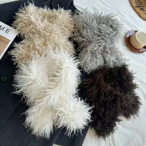 Unisex Winter Warm Faux Mongolian Lamb Wool Scarf Thickened Plush Cross Neck Warmer Casual Solid Color Fashion Scarf