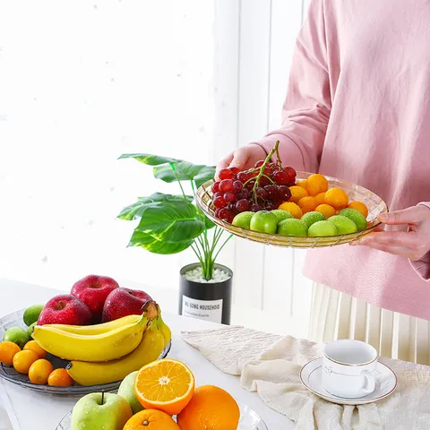 Europäischer Kreativer Kunststoff Fruchteller Klares Geometrisches Gitter Snack Schale Wohnzimmer Büro Minimalistischer Ablagekorb