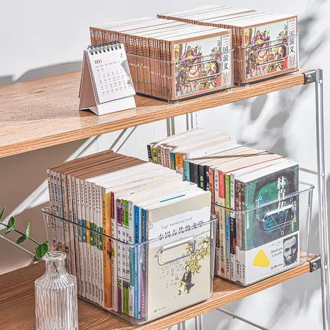 Transparente Kunststoff Buch Aufbewahrungsbox Klarer Desktop Organizer Behälter Mit Griffen Für Studenten Bücher Verschiedenes