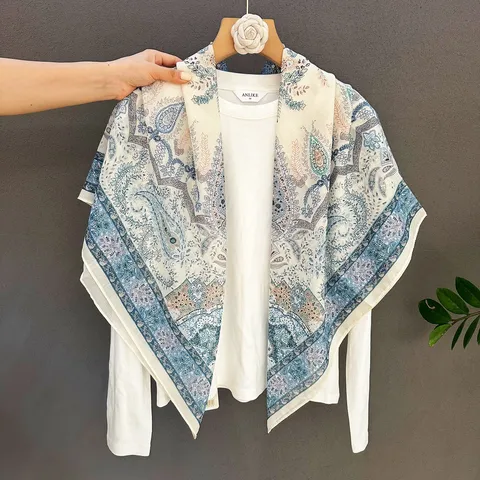 Pañuelo Cuadrado Grande Para Mujer Poliéster Ligero Paisley Estampado Bufanda Chal Para Primavera Verano Otoño Invierno Diario Viaje