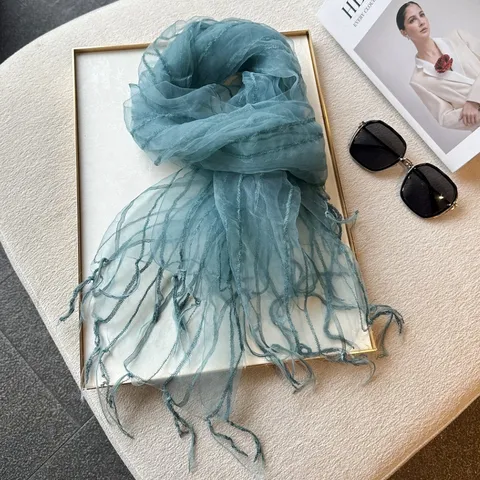 Lightweight Organza Fringe Scarf Sheer Translucent Long Wrap For Women Spring Summer Fashion Daily Outdoor Decorative Scarf