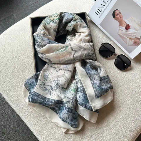 Mujeres Otoño Invierno Retro Étnico Paisley Bufanda Moda Versátil Ligero Chal Poliéster Toalla de Playa Protección Solar