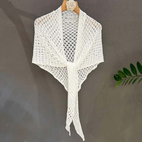 Women's Knitted Sequin Shawl Lightweight Sun Protection Scarf Elegant Triangular Cape For Summer Daily