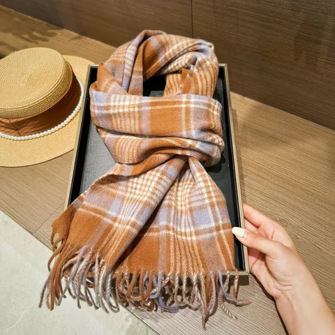 Winter Warm Plaid Scarf Imitation Cashmere Tassel Long Shawl Versatile Classic Fashion Casual Neck Scarf For Women