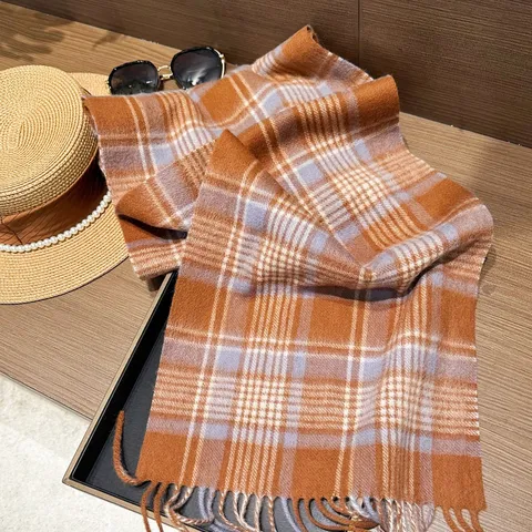 Winter Warm Plaid Scarf Imitation Cashmere Tassel Long Shawl Versatile Classic Fashion Casual Neck Scarf For Women