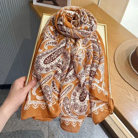 French Retro Cotton Linen Scarf Women Paisley Zebra Print Long Ribbon Neck Scarf Fashion Lightweight Shawl