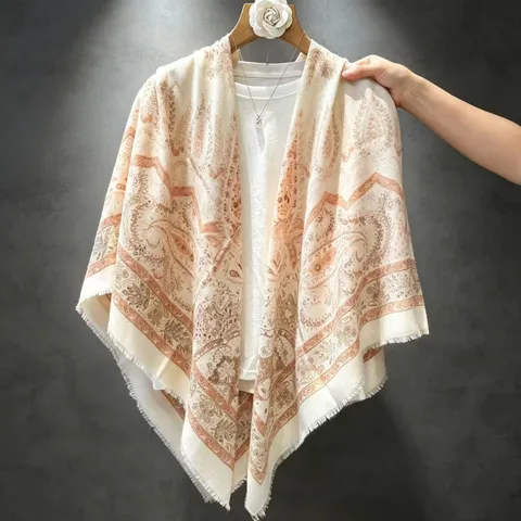 Women's Vintage Paisley Print Large Square Scarf Cotton Blend Lightweight Shawl Travel Sun Protection Headscarf