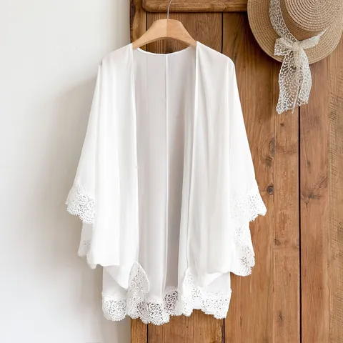 Womens Chiffon Lace Sun Protection Cardigan Shawl Casual Loose Summer Outerwear Beach Travel Daily Vacation Top