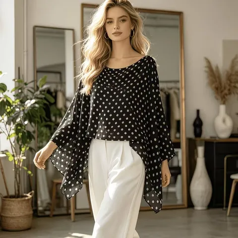 Women Summer Chiffon Sun Protection Shawl Fashion Floral Polka Dot Pullover Cape Elegant Beach Vacation Lightweight Top