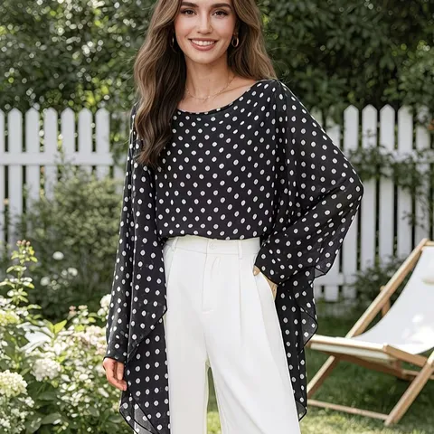 Women Summer Chiffon Sun Protection Shawl Fashion Floral Polka Dot Pullover Cape Elegant Beach Vacation Lightweight Top