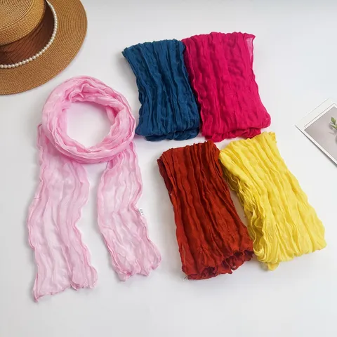 Women's Polyester Pleated Scarf Lightweight Crinkle Long Ribbon Scarf Casual Sweet Solid Color Daily Neckwear Fashion Accessory