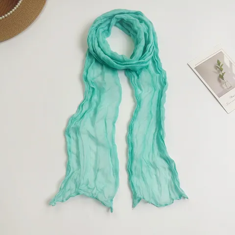 Women's Polyester Pleated Scarf Lightweight Crinkle Long Ribbon Scarf Casual Sweet Solid Color Daily Neckwear Fashion Accessory