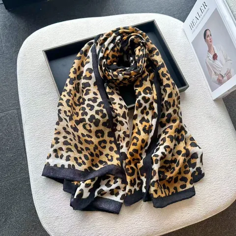 Women Fashion Leopard Print Scarf Lightweight Polyester Sun Protection Shawl Casual Long Beach Wrap Scarf