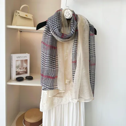 Femme Mélange Soie Laine Longue Écharpe à Carreaux Automne Hiver Chaud Mode Polyvalent Châle Écossais Accessoires Quotidiens