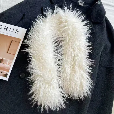 Unisex Winter Warm Faux Mongolian Lamb Wool Scarf Thickened Plush Cross Neck Warmer Casual Solid Color Fashion Scarf