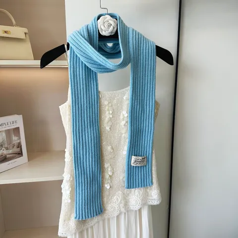 Winter Warm Knitted Ribbed Scarf For Women Long Casual Solid Color Soft Chic Neck Wrap Fashion Daily Accessory