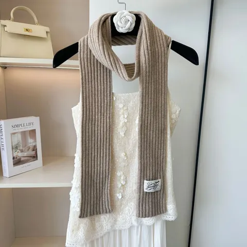Winter Warm Knitted Ribbed Scarf For Women Long Casual Solid Color Soft Chic Neck Wrap Fashion Daily Accessory