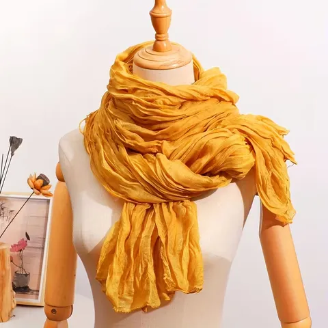 Women Casual Solid Color Pleated Scarf Lightweight Breathable Soft Stole Spring Autumn Fashion Long Shawl Wrap