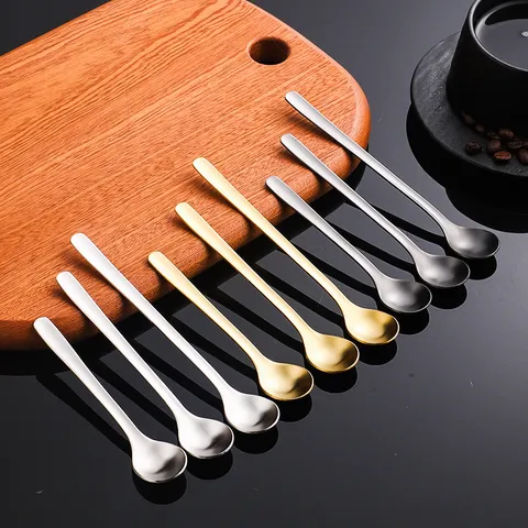 Stainless Steel Coffee Spoon Creative Sandblasted Dessert Spoon Thickened Long Handle Stirring Spoon For Kitchen