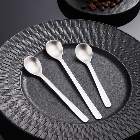 Stainless Steel Coffee Spoon Creative Sandblasted Dessert Spoon Thickened Long Handle Stirring Spoon For Kitchen