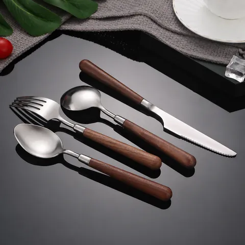304 Stainless Steel Walnut Wood Western Tableware Chopsticks Round Spoon Pointed Spoon Steak Knife Fork Cutlery
