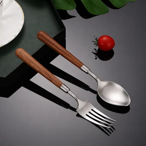 304 Stainless Steel Walnut Wood Western Tableware Chopsticks Round Spoon Pointed Spoon Steak Knife Fork Cutlery