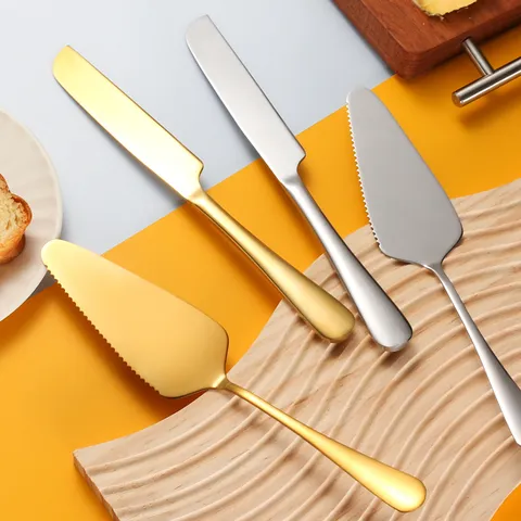 Stainless Steel Cake Server And Knife Set Golden Silver Pie Cutter Bread Butter Spatula Baking Kitchen Tools