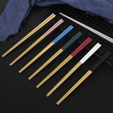 304 Stainless Steel Square Non Slip Chopsticks Creative Portuguese Style Home Dining Chopsticks Metal Cutlery