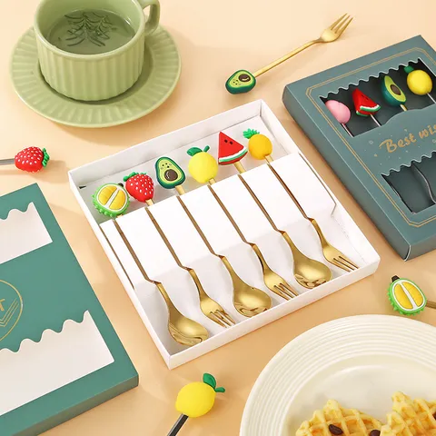 Creative Fruit Cartoon Doll Stainless Steel Spoon And Fork Cute Coffee Stirring Spoon Dessert Spoon Tableware Gift