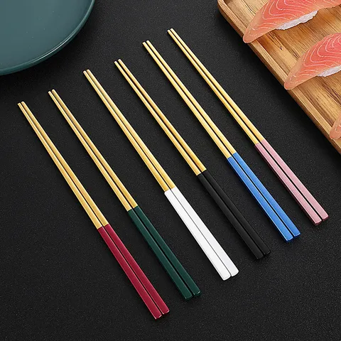 304 Stainless Steel Square Non Slip Chopsticks Creative Portuguese Style Home Dining Chopsticks Metal Cutlery