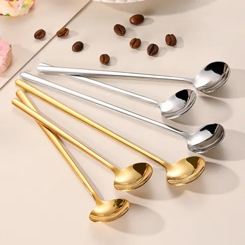 Cuchara Redonda Pequeña de Acero Inoxidable Cuchara de Café Bañada en Oro y Plata Cuchara de Postre Vajilla de Cocina