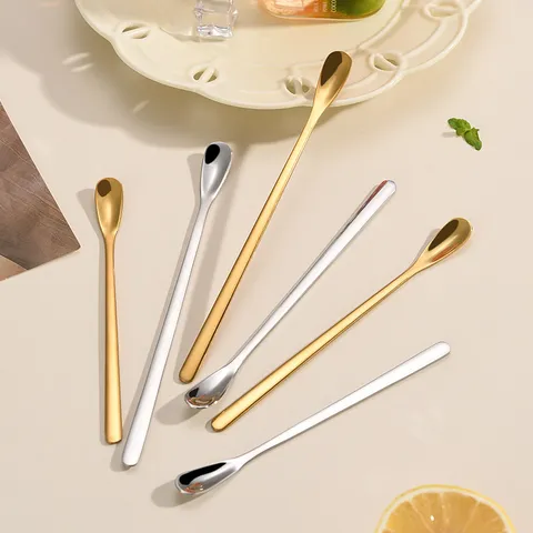 Long Handle Stainless Steel Mixing Spoon Creative Coffee Dessert Honey Spoon Long Spoons Teaspoon Kitchen Tableware