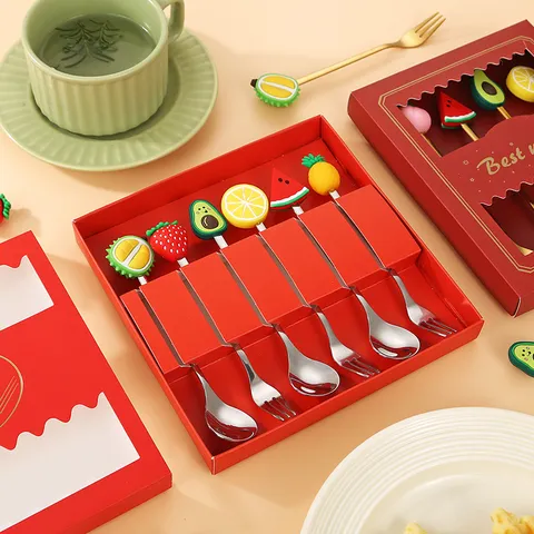Creative Fruit Cartoon Doll Stainless Steel Spoon And Fork Cute Coffee Stirring Spoon Dessert Spoon Tableware Gift