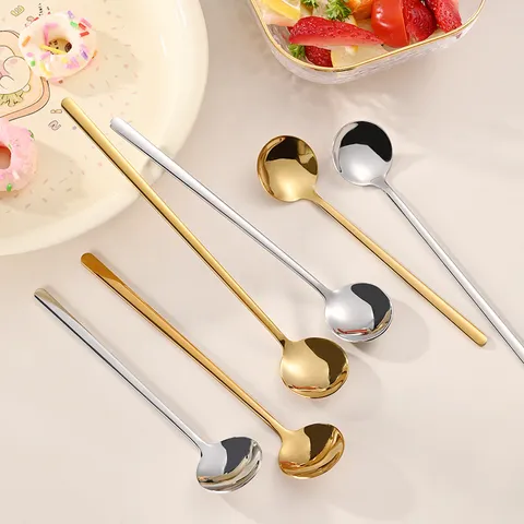 Cuchara Redonda Pequeña de Acero Inoxidable Cuchara de Café Bañada en Oro y Plata Cuchara de Postre Vajilla de Cocina