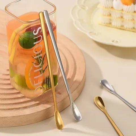 Long Handle Stainless Steel Mixing Spoon Creative Coffee Dessert Honey Spoon Long Spoons Teaspoon Kitchen Tableware