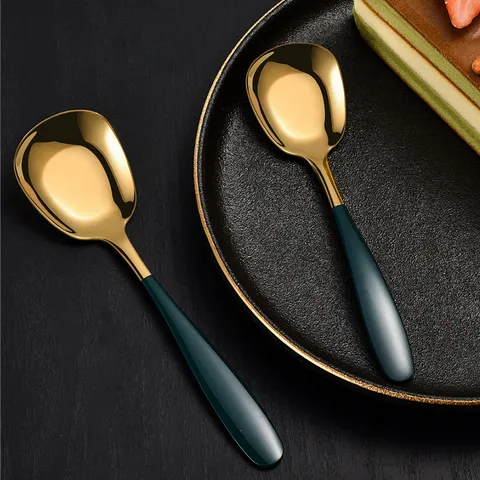 Stainless Steel Flat Bottom Spoon Creative Square Head Dessert Spoon Thickened Soup Spoon Kitchen Tableware