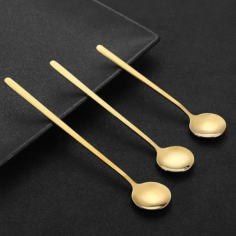 Stainless Steel Coffee Spoon Gold Silver Long Handle Mixing Spoon For Honey Dessert Teaspoon Kitchen Tableware Gift