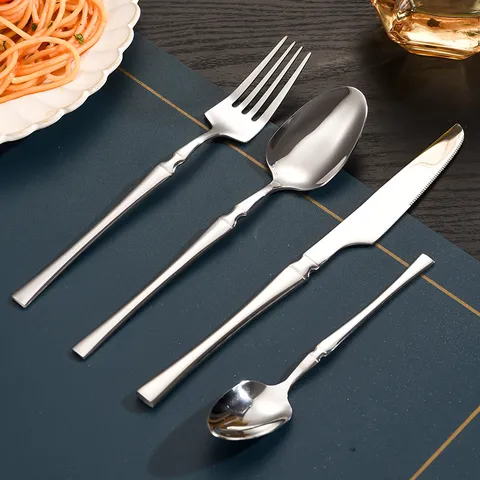 Luxury Stainless Steel Western Tableware Waist Slender Dinner Knife Fork Spoon Teaspoon Kitchen Cutlery