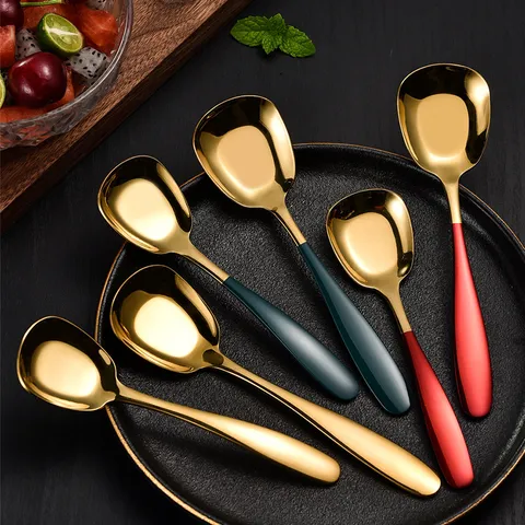 Stainless Steel Flat Bottom Spoon Creative Tableware Household Soup Spoon Mirror Polished Modern Dining Spoon