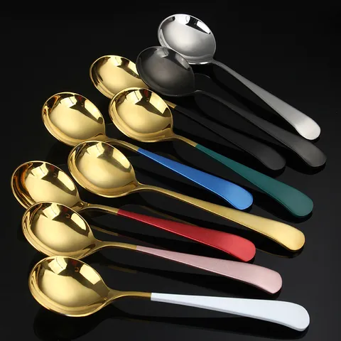 304 Stainless Steel Round Head Spoon Cute Dessert Ice Cream Spoon Tableware Home Hotel