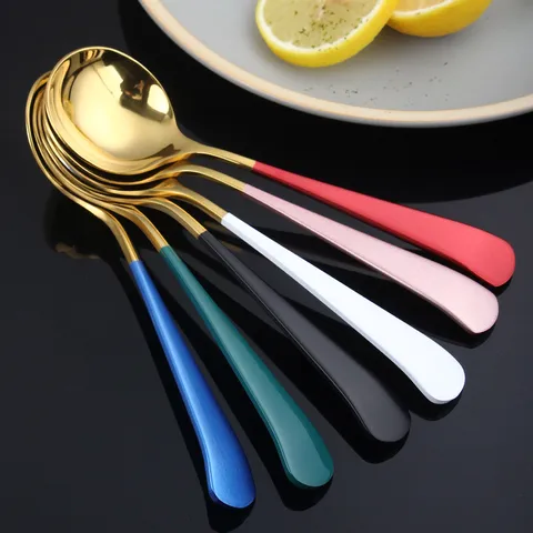 304 Stainless Steel Round Head Spoon Cute Dessert Ice Cream Spoon Tableware Home Hotel