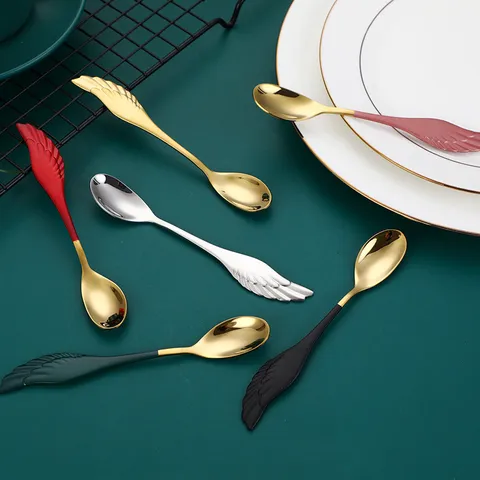 304 Stainless Steel Angel Wing Coffee Spoon Dessert Cake Stirring Spoon Fruit Fork Creative Trend Cutlery Tableware Gift