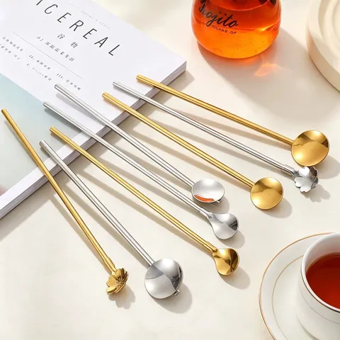 Modern Stainless Steel Straw Spoon Creative Metal Drinkware For Bar Milk Tea Stirring Spoon Kitchen Dining Tableware